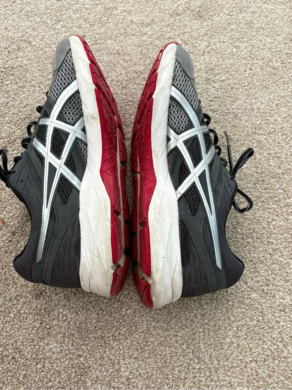 ASICS Gel Contend 3 Men's U.S. 12 Gray Red Athletic Lace Up Running Shoes T5F4N